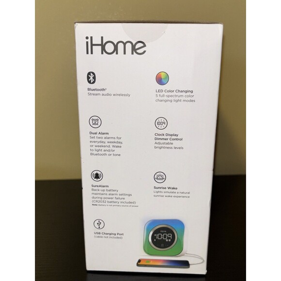 iHome iBT395W Dual Alarm Clock Bluetooth Speaker USB Charging color Changing NEW - Picture 2 of 7
